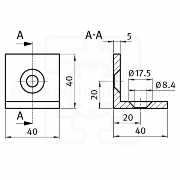Winkel 40 x 40 Stahl schwarz Nut 10 Eckige Form