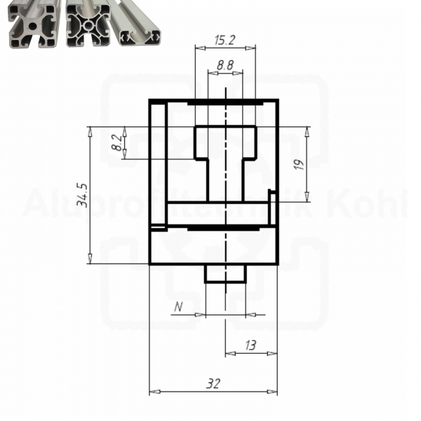Winkelblock 40 Aluprofil 40 Nut 8