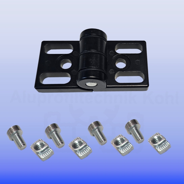 Zinkdruckgussscharnier 40 Profil 40 Nut 10 mit Befestigung BP40N10
