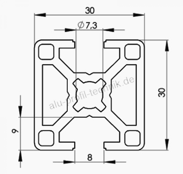 Aluprofil 30 x 30 Nut 8  2 NVS 180