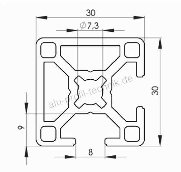 Alu Profil 30 x 30 Nut 8  2 NVS 90