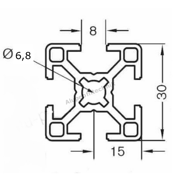 Aluprofil 30 x 30 Nut 8 schwarz