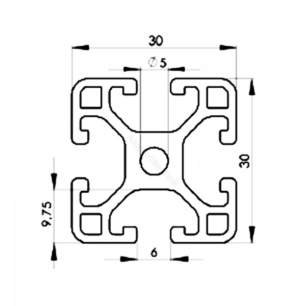 Alu Profil 30 x 30 Nut 6 leicht Alu Profil 30 x 30 Nut 6 leicht