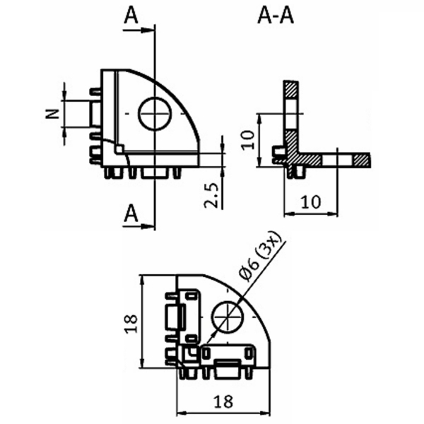 Eckverbinder eckig Bosch Raster Profil 20 Nut 6