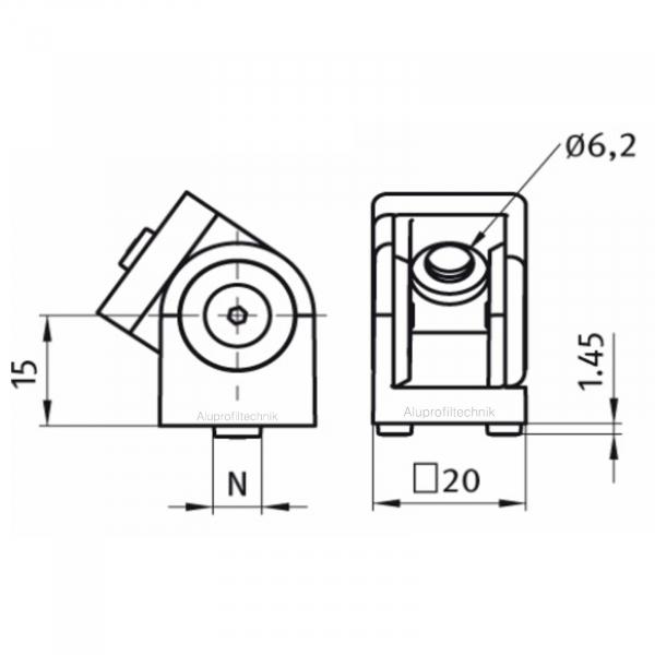 Gelenk 20 Profil 20 x 20 Nut 6