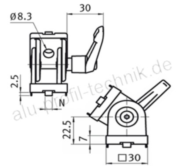 Gelenk 30 mit Klemmhebel Nut 8