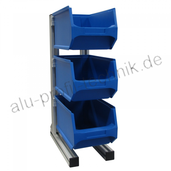 Tischständer mit 3 x Greifbehälter Gr.3 Aluprofil 30 Alu silber